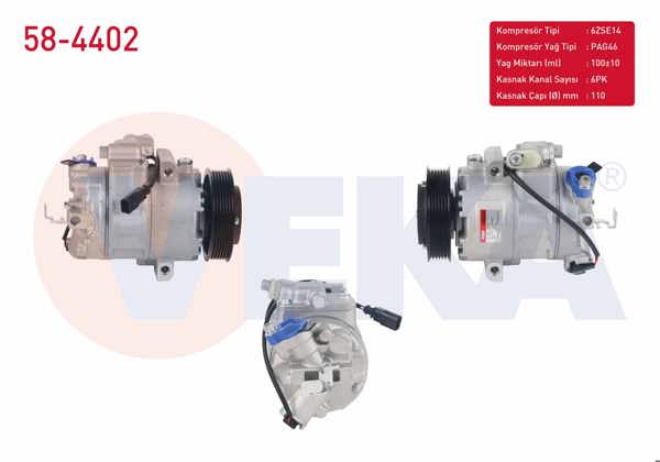 VEKA 58-4402 | Klima Kompresörü 6Pk 110mm Volkswagen Golf IV 1.6İ 1997-2005 / Polo 1.4 TDI 2001-2012 / Seat Cordoba 1.4 16V-1.6 1999-2002 / Ibiza III 1.6 1999-2002