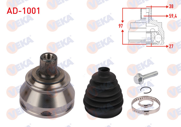 VEKA AD-1001 | Aks Kafası Sol-Sağ On Dıs Uzunluk 97mm Audi A6 (4F2,C6) 2.0 TDI A-T 2004-2011 / A8 (4E_) 3.0 TDI A-T 2003-2011