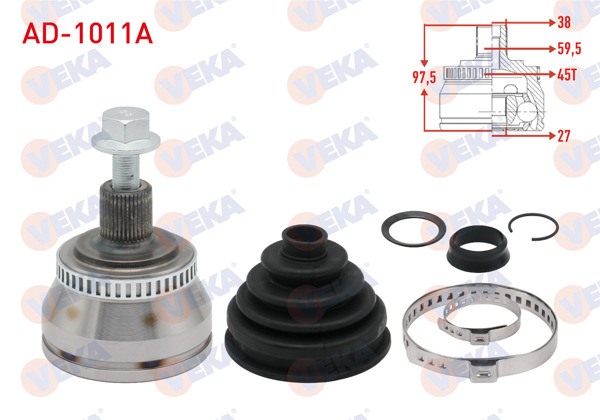 VEKA AD-1011A | Aks Kafası Sol-Sağ On Dıs Volkswagen Passat (3B3) 1.9 TDI ABS'li 45 Dıs 38X27x59,5 Uzunluk 97,5mm 2000-2005