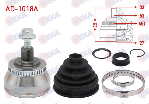 VEKA AD-1018A | Aks Kafası Sol-Sağ On Dıs Volkswagen Passat (3B2) 1.9 TDI ABS'li 45 Dıs 33X27x53 Uzunluk 93 mm 1996-2000