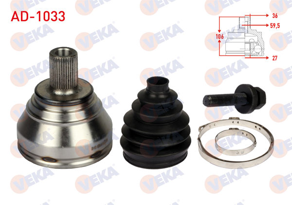 VEKA AD-1033 | Aks Kafası Sol-Sağ On Dıs Volkswagen Caddy III (2Ka,2Kh,2Ca,2Ch) 1.9 TDI 36X27x59.5 Uzunluk 105mm 2004-2010