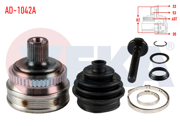 VEKA AD-1042A | Aks Kafası Sol-Sağ On Dıs Audi 80 1.6 ABS'li 45 Dıs 33X30x53 Uzunluk 82mm 1986-1996