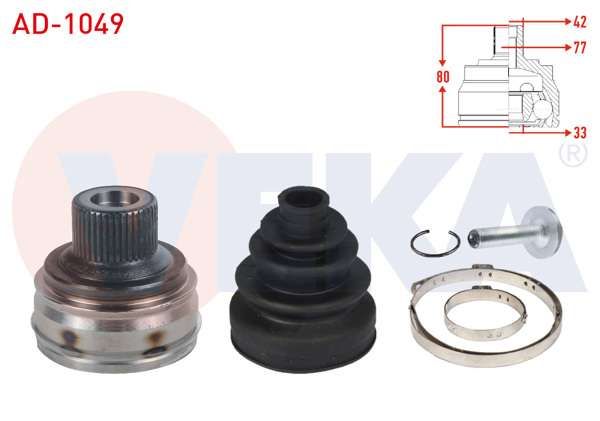 VEKA AD-1049 | Aks Kafası Sol-Sağ On Dıs 42X33x77 Uzunluk 80mm Audi A4 2.0 TDI 2007-2015 / A4 2.0 TFSI 2007-2015 / A4 1.8 TFSI 2007-2015 / A5 2.0 TDI 2007-2017 / A5 2.0 TFSI 2007-2017 / Q5 2.0 TDI 2008-/ Q5 2.0 TFSI 2008 -