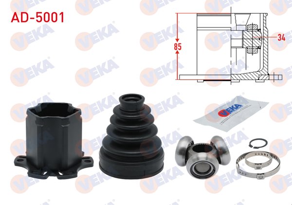 VEKA AD-5001 | Aks Kafası Sol-Sağ On Ic Audi A4 (8Ec,B7) 2.0 TDI Trıptonıc Freze Dıs 34 Uzunluk 85mm 2004-2008