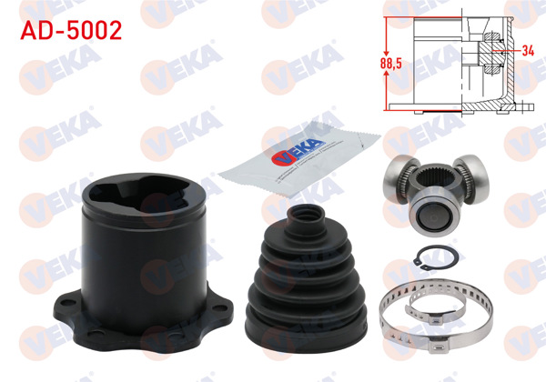 VEKA AD-5002 | Aks Kafası Sol-Sağ On Ic Audi A4 (8K2,B8) 2.0 TDI Freze Dıs 34 Uzunluk 88,50mm 2007-2015