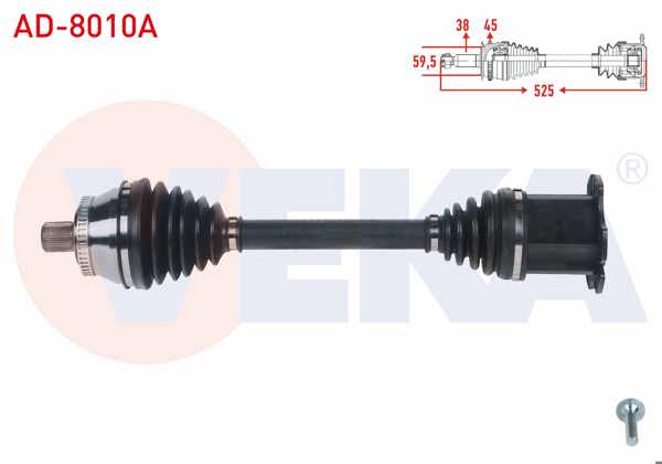 VEKA AD-8010A | Komple Aks Sol-Sağ On Audi A4 2.0 TDI A-T ABS'li 45 Dıs Uzunluk 525mm 2004-2008