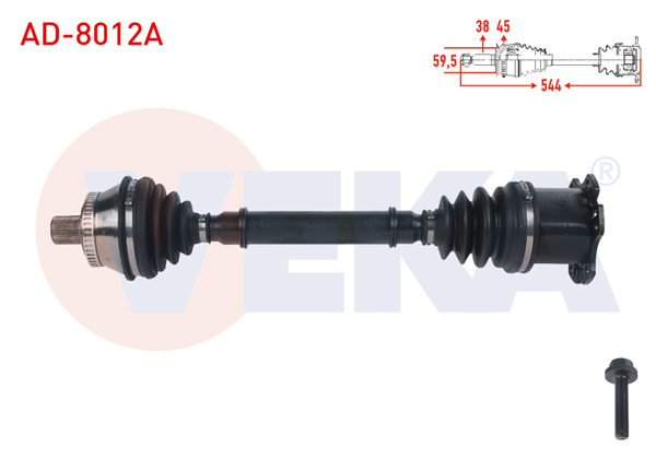 VEKA AD-8012A | Komple Aks Sol-Sağ On ABS'li 45 Dıs Uzunluk 544mm Audi A6 (4B2, C5) 1.8 T-2.4-2.8-1.9 TDI-2.5 TDI A-T 1997-2004