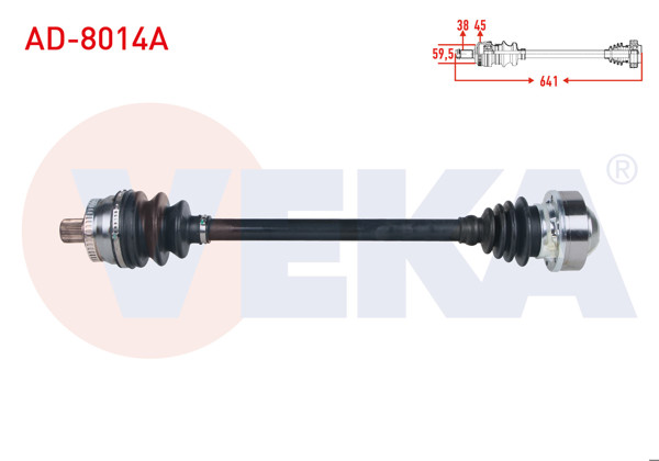 VEKA AD-8014A | Komple Aks Sağ On ABS li 45 Dıs Uzunluk 641mm Audi A4 (8E2,B6) 1.6 2000-2004 / A4 (8Ec,B7) 1.6 2004-2008