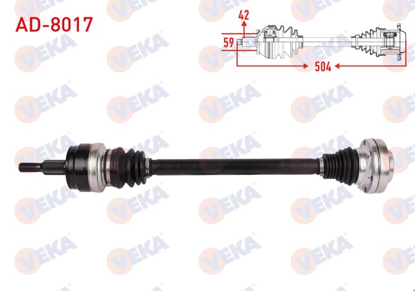 VEKA AD-8017 | Komple Aks Sol-Sağ Arka Uzunluk 733mm Volkswagen Touareg 2.5 R5 TDI A-T / M / T 2003-2010
