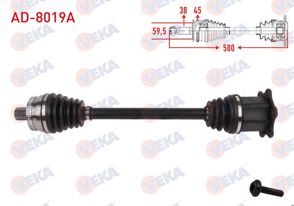 VEKA AD-8019A | Komple Aks Sol Ön ABS'li 45 Dıs Uzunluk 580mm Audi A4 (8Ec) 2.0 TFSI Quattro 2004-2008