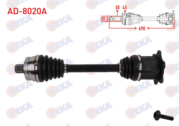 VEKA AD-8020A | Komple Aks Sağ On ABS li 45 Dıs Uzunluk 490mm Audi A4 (8Ec) 2.0 TFSI Quattro 2004-2008