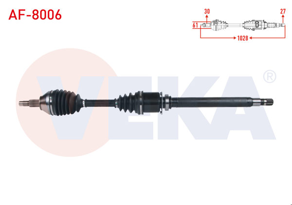 VEKA AF-8006 | Komple Aks Sağ On Uzunluk 1028mm Alfa Romeo 159 (939) 1.9 Jtdm-1.9 Jts A-T 2006-2011