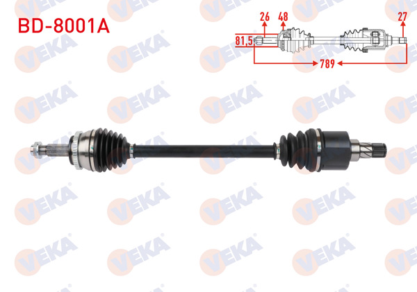 VEKA BD-8001A | Komple Aks Sol-Sağ On Uzunluk 789mm ABS'li 48 Dıs Byd Dolphın 2021 -