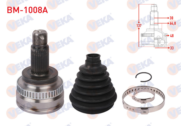 VEKA BM-1008A | Aks Kafası Sol-Sağ On Dıs ABS'li 48 Dıs Uzunluk 137mm BMW 5 Serisi (E60) 530İ-530D Xdrive A-T / M-T 2007-2009