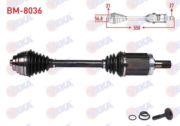 VEKA BM-8036 | Komple Aks Sol Ön BMW 3 Serisi (F30) 320 D Xdrıve A-T / M-T Uzunluk 550 mm 2011 -
