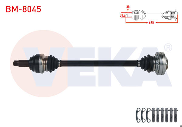 VEKA BM-8045 | Komple Aks Sağ Arka Uzunluk 665mm BMW 320 D (E90) 2005-2011