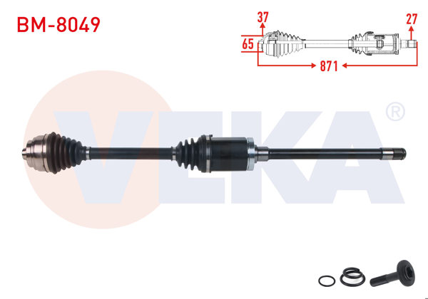 VEKA BM-8049 | Komple Aks Sağ On Uzunluk 871mm BMW 5 Serisi Gran Turısmo (F07) 530D-535D A-T 2010-2017 / 7 Serisi (F01) 730D-740 D-750 İ A-T 2009