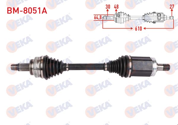 VEKA BM-8051A | Komple Aks Sol Ön ABS li 48 Dıs Uzunluk 610mm BMW 5 Serisi (E60) 530İ-530D Xdrive A-T / M-T 2007-2009