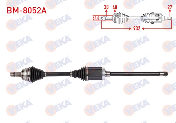 VEKA BM-8052A | Komple Aks Sağ On ABS'li 48 Dıs Uzunluk 932mm BMW 5 Serisi (E60) 530İ-530D Xdrive A-T / M-T 2007-2009