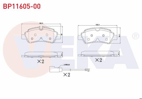 VEKA BP11605-00 | Fren Balata Fişli Arka Ford Transit (Çift Teker) 2.2 TDCI 17.00mm 2014 -