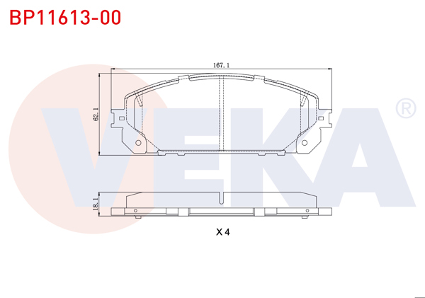 VEKA BP11613-00 | Fren Balata Ön Tel Delikli Jeep Cherokee (Kl) 2.0 Crd 2014-/ Cherokee (Kl) 3.2 V6 2014 -