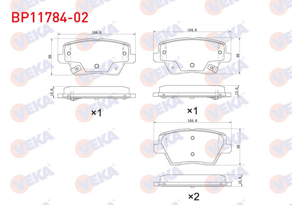VEKA BP11784-02 | Fren Balata Arka Ikazlı Hyundai i30 1.4 Mpı-1.4 T-GDI-1.6 CRDI 2016-/ Kia Ceed 1.4-1.4 T-GDI-1.6-1.6 CRDI 2018-/ Xceed 1.6 CRDI 2019 -