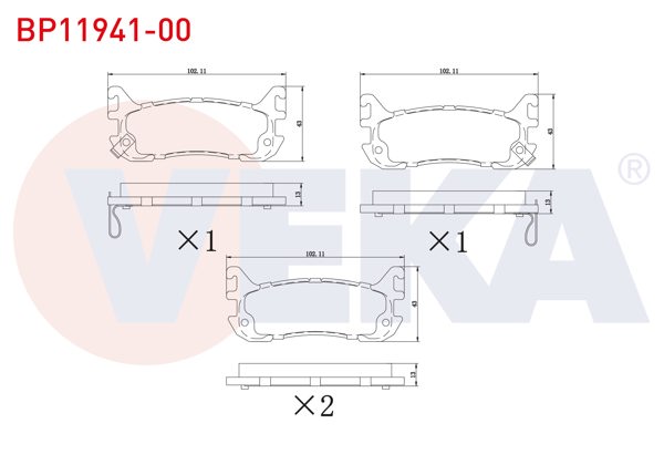 VEKA BP11941-00 | Fren Balata Arka Ikazlı Mazda 323 V 1.5İ 16V-1.8İ 16V 1994-1998 / Mx-5 I 1.6İ 16V-1.8 1990-1998