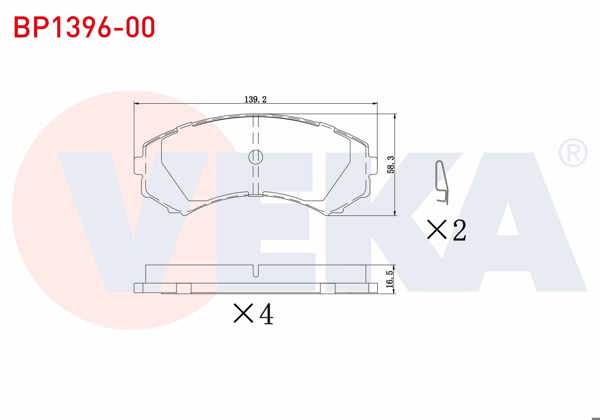 VEKA BP1396-00 | Fren Balata Ön Mitsubishi (V7w,V6w) 3.2 Dı-D 2000-2007 / Pajero III 2.5 TDI 2000-2007 / Pajero III 3.5 GDI 2000-2007 / Mazda E 2200 (Sr2) 2.2 D 1984-2004