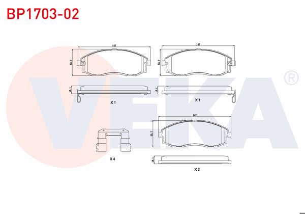 VEKA BP1703-02 | Fren Balata Ön Ikazlı Hyundai Starex 2.4İ 1997-2003 / Starex 2.5 CRDI 1997-2007 / Starex 2.5 TD 1997-2003