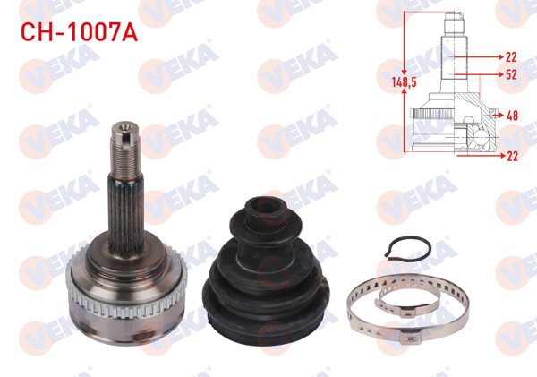 VEKA CH-1007A | Aks Kafası Sol-Sağ On Dıs ABS li 48 Dıs Uzunluk 148,5mm Chevrolet Kalos (T200) 1.4 A-T 2003-2008