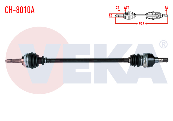 VEKA CH-8010A | Komple Aks Sağ On Chevrolet Kalos (T200) 1.4 ABS'li 47 Dıs M-T Uzunluk 922mm 2003-2008