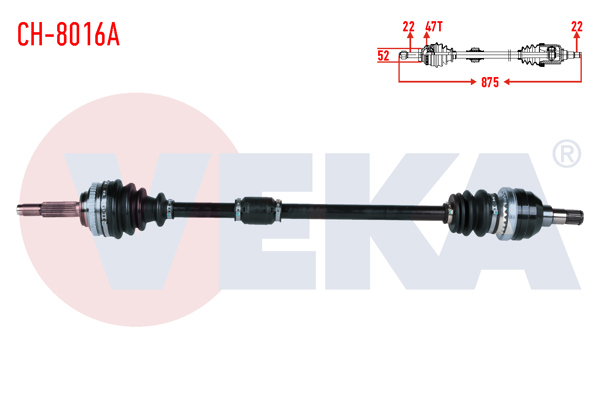 VEKA CH-8016A | Komple Aks Sağ On Chevrolet Aveo (T250) 1.2 16V Doch ABS'li 47 Dıs M-T Uzunluk 875mm 2006-2011
