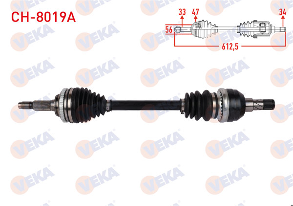 VEKA CH-8019A | Komple Aks Sol Ön ABS'li 47 Dıs Uzunluk 612,5mm Chevrolet Lacetti (J200) 1.4İ 16V-1.6İ 16V M-T 2006-2012