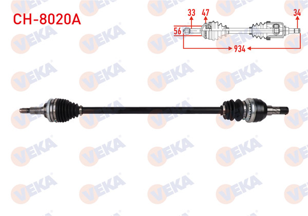 VEKA CH-8020A | Komple Aks Sağ On ABS'li 47 Dıs Uzunluk 934mm Chevrolet Lacetti (J200) 1.4İ 16V-1.6İ 16V M-T 2006-2012