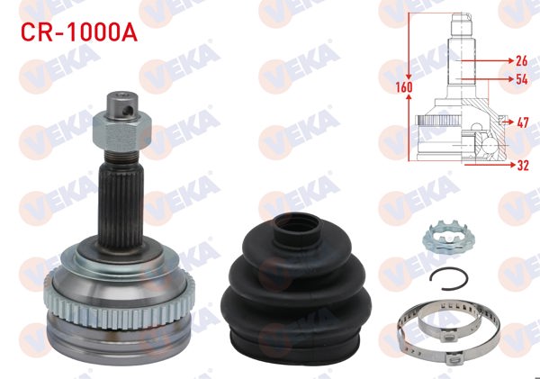 VEKA CR-1000A | Aks Kafası Sol-Sağ On Dıs 26X32x54 ABS 47 Dıs Uzunluk 160mm Chrysler Voyager III (Gs) 2.4İ 1995-2001