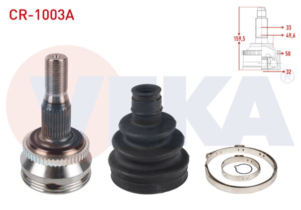 VEKA CR-1003A | Aks Kafası Sol-Sağ On Dıs 33X32x49,6 ABS'li 50 Dıs Uzunluk 159,5mm Chrysler 300 M (Lr) 3.5İ 1998-2004