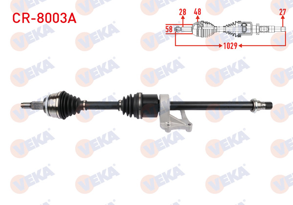 VEKA CR-8003A | Komple Aks Sağ On ABS'li 48 Dıs Uzunluk 1029mm Chery Tıggo 8 Pro 1.6 T-GDI
