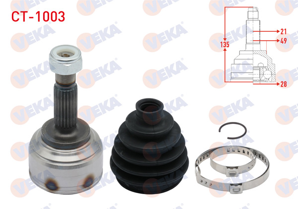VEKA CT-1003 | Aks Kafası Sol-Sağ On Dıs Citroen C3 II 1.4 HDI 21X28x49 Uzunluk 135mm 2009-2016