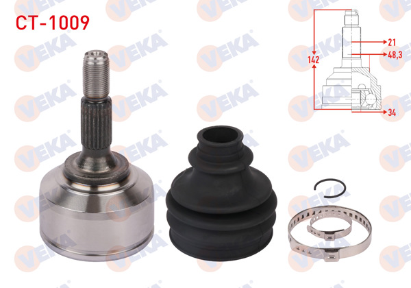 VEKA CT-1009 | Aks Kafası Sol-Sağ On Dıs Uzunluk 142mm Citroen C3 III 1.6 Blue HDI 2018-/ C4 Cactus 1.2 Thp-1.6 Blue HDI 2014-/ Peugeot 208 1.2 VTI M-T 2012 -