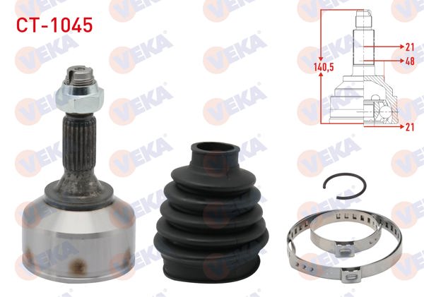 VEKA CT-1045 | Aks Kafası Sol-Sağ On Dıs Citroen C2 (Jm) 1.1İ 21X21x48 Uzunluk 140,5 mm 2003-2009