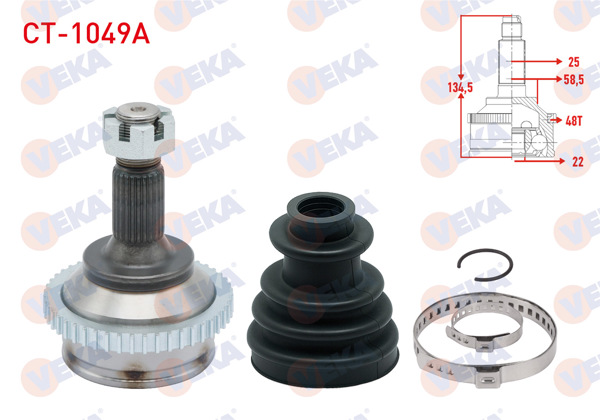 VEKA CT-1049A | Aks Kafası Sol-Sağ On Dıs Peugeot 307 (3A / C) 1.4 ABS'li 48 Dıs 25X22x58,5 Uzunluk 134,5 mm 2000-2007