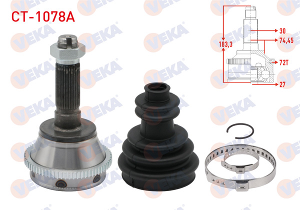 VEKA CT-1078A | Aks Kafası On Dıs Karsan J9 Premıer 2.8 D ABS li 72 Dıs 30X27x74,5 Uzunluk 183,3 mm 2007-2010