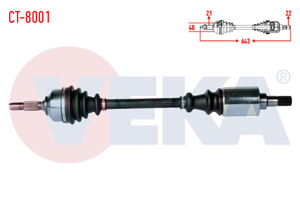 VEKA CT-8001 | Komple Aks Sol Ön Citroen C2 (Jm) 1.4 Yaylı Tip Uzunluk 643mm 2003-2009