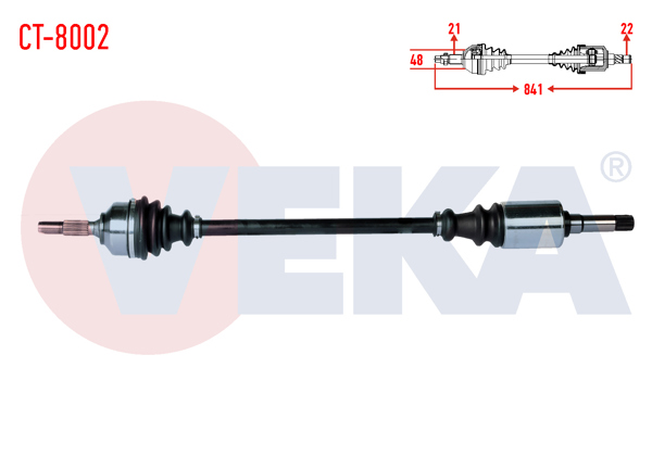 VEKA CT-8002 | Komple Aks Sağ On Citroen C2 (Jm) 1.4 Yaylı Tip Uzunluk 841mm 2003-2009