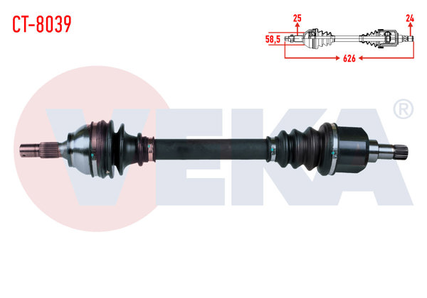 VEKA CT-8039 | Komple Aks Sol Ön Citroen C4 (B7) 1.6 HDI A-T / M-T Uzunluk 626mm 2009 -