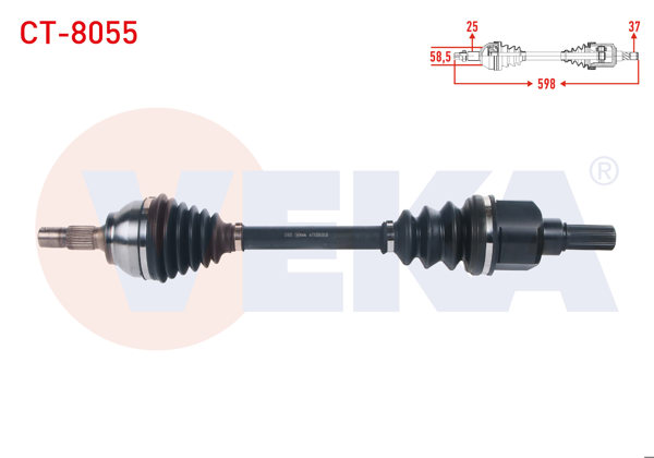 VEKA CT-8055 | Komple Aks Sol Ön Uzunluk 598mm C3 Aircross 1.2 Puretech-C3 III 1.2 2016-/ Ds3 II 1.2 Thp 2014-/ 2008 1.2 Puretech 2013-/ 208 1.6 HDI 2012 -