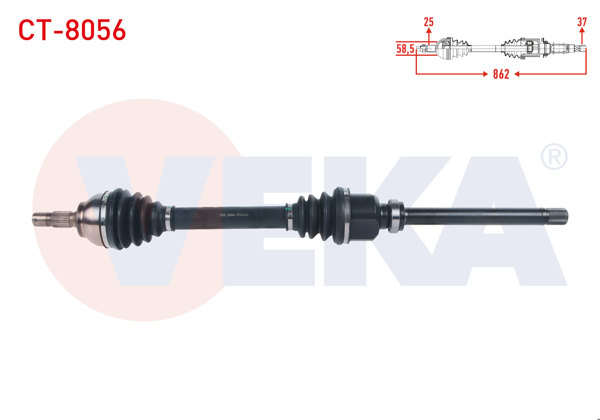 VEKA CT-8056 | Komple Aks Sağ On Uzunluk 862mm C3 Aircross 1.2 Puretech-C3 III 1.2 2016-/ Ds3 II 1.2 Thp 2014-/ 2008 1.2 Puretech 2013-/ 208 1.6 HDI 2012 -