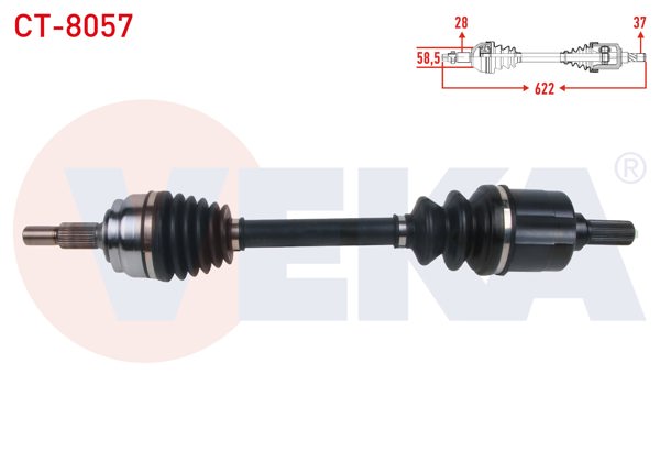 VEKA CT-8057 | Komple Aks Ön Sol Uzunluk 622mm Citroen C5 Aircross 1.5 Bluehdı-1.6 Puretech-1.2 Puretech 8 İleri A-T 2018-/ Peugeot 3008 1.2 8 İleri A-T 2016-/ 1.5 Bluehdı 6 İleri A-T / M-T-8 İleri A-T 2018 -