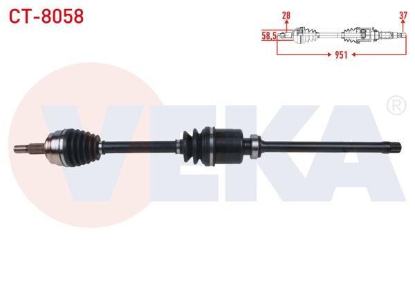 VEKA CT-8058 | Komple Aks Ön Sağ Uzunluk 951mm Citroen C5 Aircross 1.5 Bluehdı-1.6 Puretech-1.2 Puretech 8 İleri A-T 2018-/ Peugeot 3008 1.2 8 İleri A-T 2016-/ 1.5 Bluehdı 6 İleri A-T / M-T-8 İleri A-T 2018 -