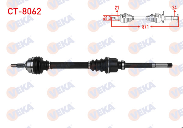 VEKA CT-8062 | Komple Aks Sağ On Uzunluk 871mm Citroen C3 III 1.6 Blue HDI 2018-/ C4 Cactus 1.2 Thp-1.6 Blue HDI 2014-/ Peugeot 208 1.2 VTI M-T 2012 -